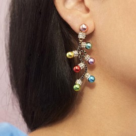 Christmas Light Bulb Earrings for Women Christmas Pearl Crystal Light Stud Dangle Clip On Earrings Xmas Light Jewelry (Stud Dangle)