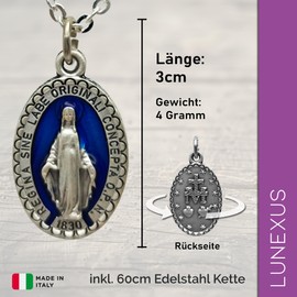 Lunexus Mary Necklace – Blessed Virgin Mary Pendant with Miraculous Medal – Virgin Mary Pendant – Saint Madonna – Christian Jewellery – Women's Cross Necklace – 60 cm Stainless Steel Chain – Gift