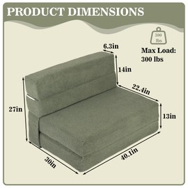 CATMIX Folding Sofa Bed, Foldable Memory Foam Couch Floor Mattress Futon, Convertible Floor Sleeper Chair with Back Support for Living Room, Bedroom, Guest Room, Lambswool, Green, Twin