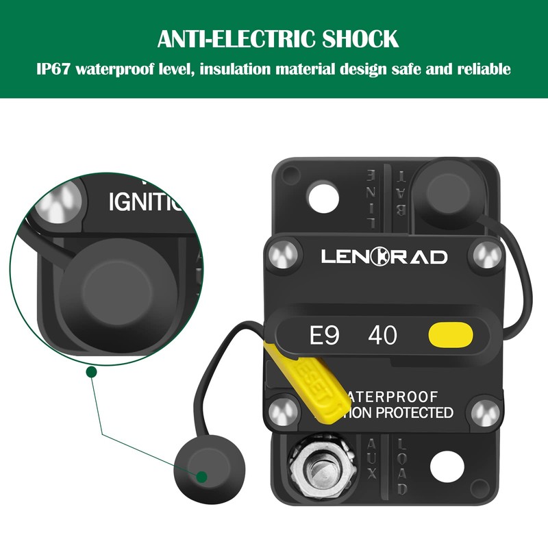 LENKRAD 40A Manual Reset Thermal Circuit BreakerProtect Trolling Motor Marine