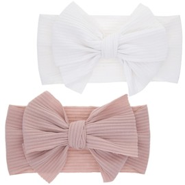 Pack of 2 Headbands, Baby Girl, Baby Headband, Baby Headband, Baby Elastic Bows Turban Hairband, Turban for Babies, Photo Accessories, Bows Children's Hair Accessories, White, Pink