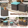 RELAX4LIFE Wicker Outdoor Storage Ottoman, 2-Piece Rattan Footstool w/Removable Cushion,