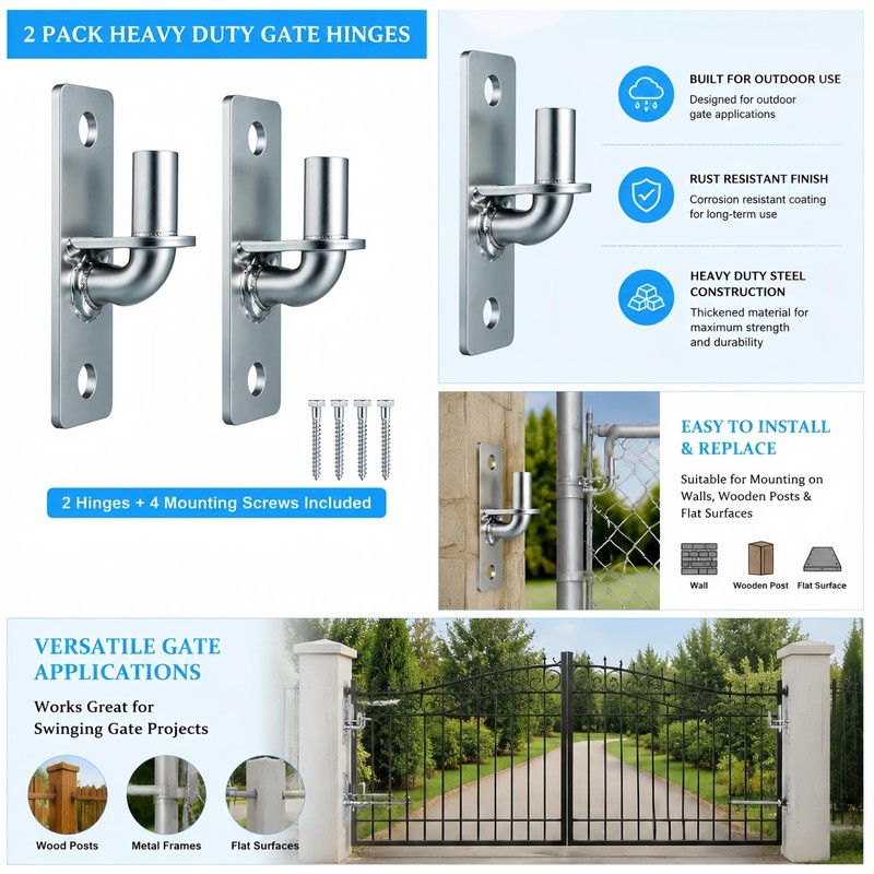 Wall Mount Gate Hinges 2 Pack, 5/8 in Pin Heavy