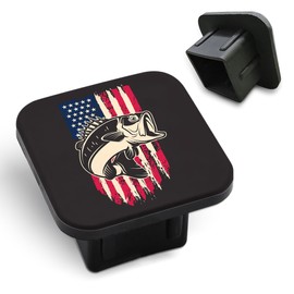 Tnomchey American Flag Towing Cover Bass Fish of Background of USA Flag Grunge Jumping Banner Rubber Receiver Tube Hitch Plug Hitch Receiver Cover Trailer Hitch Plug for Cars Trucks Accessories