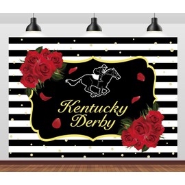 BELECO 5x3ft Fabric Derby Backdrop Run for The Roses Horse Racing Party Decorations Backdrop Black White Striped Horse Race Party Decor Banner Photo Booth Shoot Studio Props