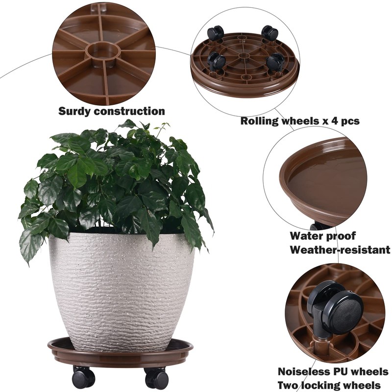 5 Packs Large Plant Caddy with PU Wheels 12" Rolling