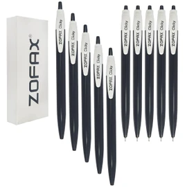 ZOFAX ClicRT Retractable Ballpoint Pens, BLACK, Fine Point (0.7mm), Pack of 10, Fine Writing Biro Ball Pens, Ideal for School Office Home Use
