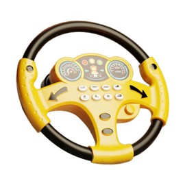 Oshhni Simulated Steering Wheel Portable Driving Controller Simulation Car Driving Toy Musical Activity for Baby, yellow