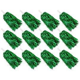 12PCS Green Cheerleading Pom Poms Metallic Foil Cheer Pom Poms with Baton Handle for Game Sports Squads Dancing Party Football Basketball Club Spirit Sports