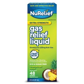 Gas Relief Liquid, Extra Strength with Simethicone 125 mg, 8 Fl Oz (48 Doses) Fast Acting Bloating Relief for Women & Men, Helps Relieve Abdominal Discomfort, Sugar-Free, Tropical Flavor