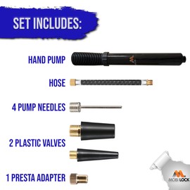 Double Action Pump for Quick and Easy Ball Inflation - Includes 1 Hose, 4 Pump Needles, 1 Presta Valve, and 2 Adapters - by Mobi Lock