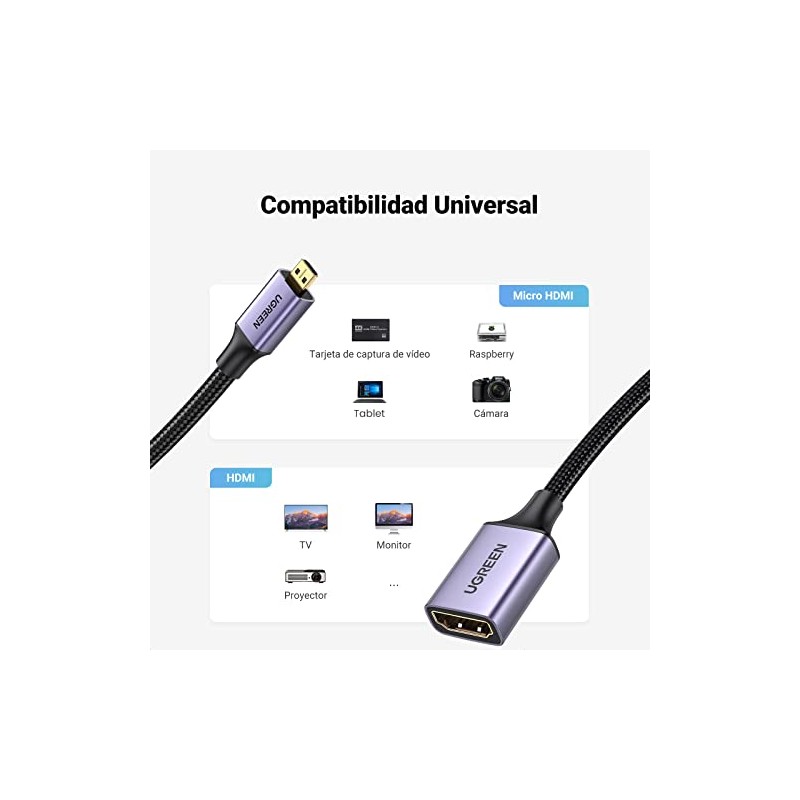 UGREEN Adaptador Micro HDMI a HDMI Macho a Hembra