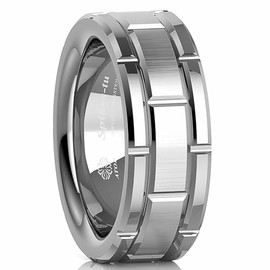 ATOP 8MM Silver Wedding Band Brick Pattern Size 6-13 Tungsten Carbide ring 8mm Men's Wedding Band Comfort Fit Ring Men Jewelry Gift (9.5)