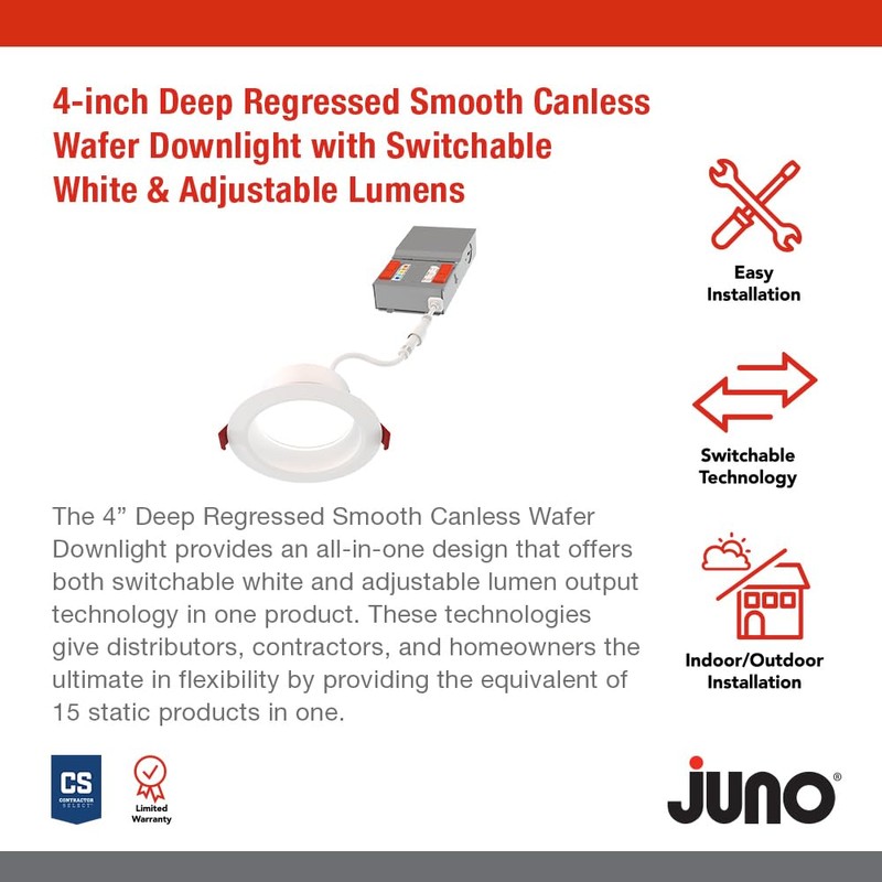 Juno Canless LED Wafer Light, Round Wafer Downlight, 5-in-1 Switchable