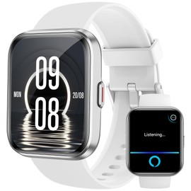 Smart Watches for Women Men Answer/Make Call, 1.8" Alexa Built-in Fitness Tracker, 24H Heart Rate, Blood Oxygen, Sleep, IP68 Waterproof, 100 Sport Mode Smartwatch for Android iOS Phone Gifts, White