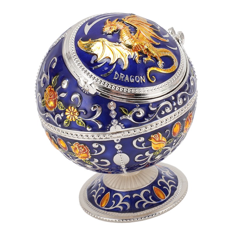 Ball Ashtray with Windproof Lid Retro Dragon Stereoscopic Relief Zinc