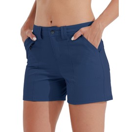 Willit - Pantalones cortos de golf para mujer, de secado rápido, atléticos, casuales, de verano, con bolsillos, 4.5 pulgadas, color azul marino, 16