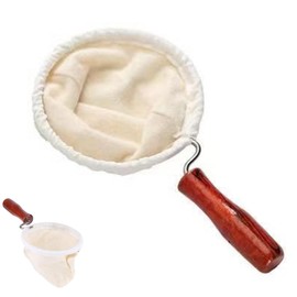 Coffee Filter Cloth Filters Strainer Tool, Reusable Washable Flannel Handmade with Wood Handle Tea Strainer Coffee Sock Bag for Home Office Cafe (Small)