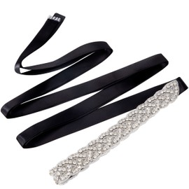 Jeesblsy Crystal Rhinestone Belt Wedding Satin Sash Bridal Belt for Party Bridesmaid Dresses Prom Dress Evening Dresses Waist Belt Accessories, black, Einheitsgröße