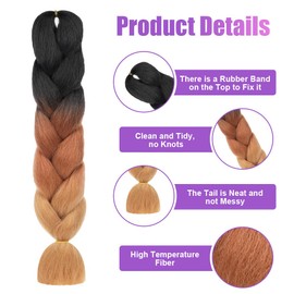 Aomig Braiding Hair Extensions, 2 Pcs Ombre Braiding Hair, Jumbo Braids Hair Extension Synthetic Wig, Fashion Synthetic Braid Hair Extensions for Braiding Twist Braids Hair for Women