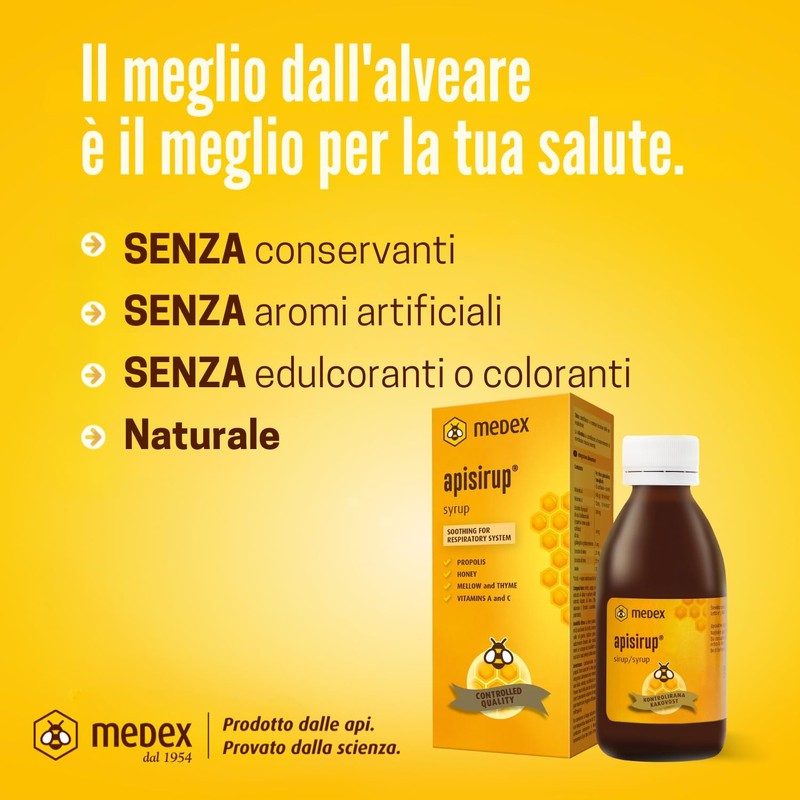 Medex Apisirup con propoli, 91% di miele, per benessere della