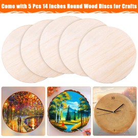 Round Wood Discs for Crafts, Audab 5 Pack Wood Circles 14 Inch Unfinished Wood Rounds Wood Plaque for Crafts, Door Hanger, Door Design, Wood Burning