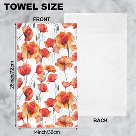 Wotinsi Red Poppies Hand Towel,Poppy Flowers Hand Bath Towels Set of 2 Dish Towels Soft Absorbent Decorative Hand Towels for Bathroom Kitchen Yoga Home Decor 14 x 28 in