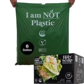 HOLY SCRAP! Medium Compostable Drawstring Trash Bags - 6-8 Gallon, 45 Pack | Plastic-Free Kitchen & Bathroom Garbage Bags with Drawstring Handles | Thick Bin Bag Liners for Green & Food Waste