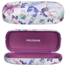 molshine Hard Shell Sunglasses Case, Portable Large Glasses Case with Cloth for Women Men Travel Work, Blue flowers