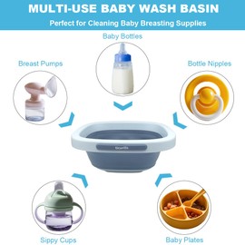 Collapsible Baby Bottles Wash Basin, Ideal Gifts for Baby & New Moms, Multi-Purpose Wash Basin for Babies Bottles and Breast Pump, Baby Essentials for Newborns Infant Baby Travel, Trips, Camping