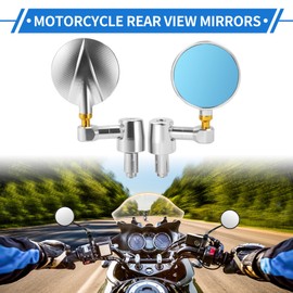 REPAIROCK 1 Set Motorcycle Rear View Mirrors Bar End Side Mirrors Mount Universal Adjustable Aluminum Alloy Silver Tone Round Shape