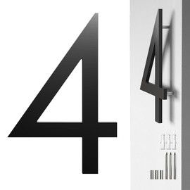 8 Inch Black House Number 4 for Outside – Modern Floating Address Numbers, Aluminum, Weather-Resistant & Rust-Proof, Easy to Install, Large Outdoor Address Numbers for Home, Office, and Street