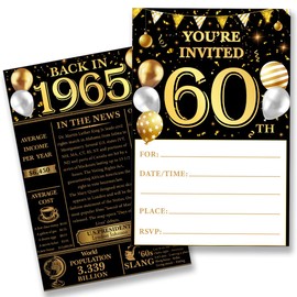 QZJ 60th Birthday Party Invitations for Women Men - Back in 1965 Invites 60 Year Old Birthday Invitations Set for Birthday Anniversary (20 Invitations and Envelopes)