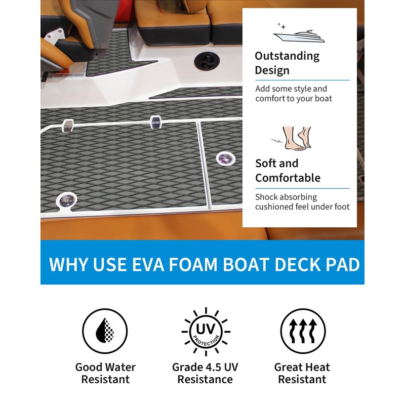 OCEANBROAD Self-Adhesive 96''x23.5'' Boat Flooring Non-Slip Diamond Pattern EVA Foam