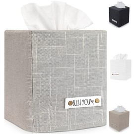 Stylish Tissue Box Cover - This Gray Linen Holder Instantly Covers Your Square Tissue Boxes - The Perfect Cube Cover for Your Bathroom and Home