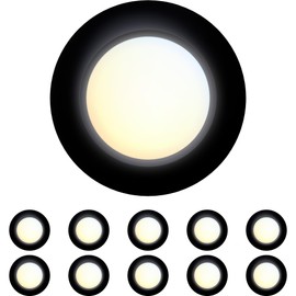 JULLISON 10 Packs 4 Inch Black LED Low Profile Recessed & Surface Mount Disk Light, Round, 10W, 600 Lumens, 5CCT Field Selectable, CRI80, DOB Design, Dimmable, ETL Listed