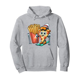 Kid's Ski Lesson Pizza French Fry Skiing Pullover Hoodie