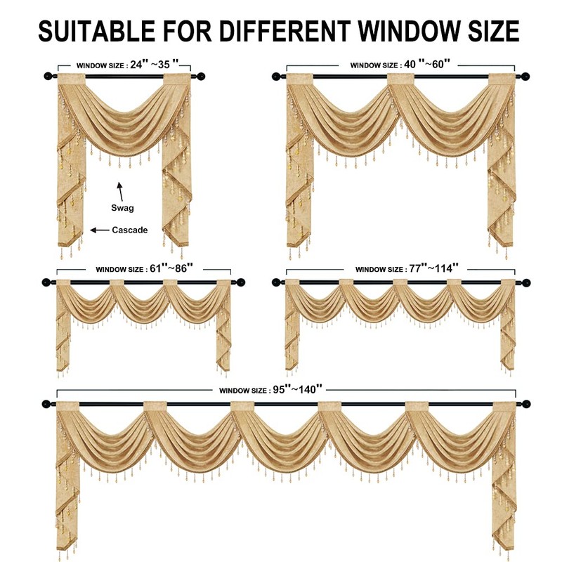 ELKCA Gold Chenille Waterfall Valance for Living Room, Single Hollow