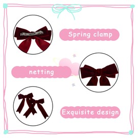 GWAWG 2 Pcs Red Velvet Bow Hair Clip, Satin Bowknot Hairpins with Long Ribbon, French Ribbon Hair Clip, Vintage Party Hair Accessories for Girls Women, for Autumn Winter, for Party Performance