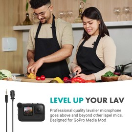 Movo Lavalier Microphone for GoPro - Compatible with GoPro, Hero 12 Hero11, Hero10, Hero9 Black, GoPro Media Mod, & GoPro Pro 3.5mm Mic Adapter - GoPro Lapel Mic with 6ft Cable, Metal Clip, Windscreen