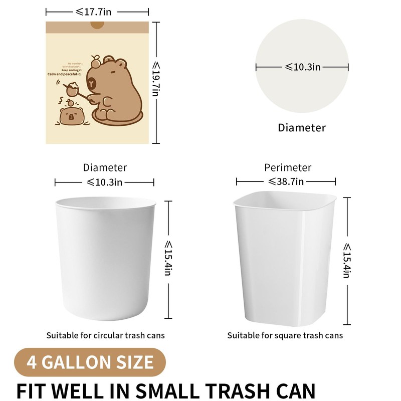 VOK 4 Gallon Trash Bags with Capybara Printed, Drawstring Small