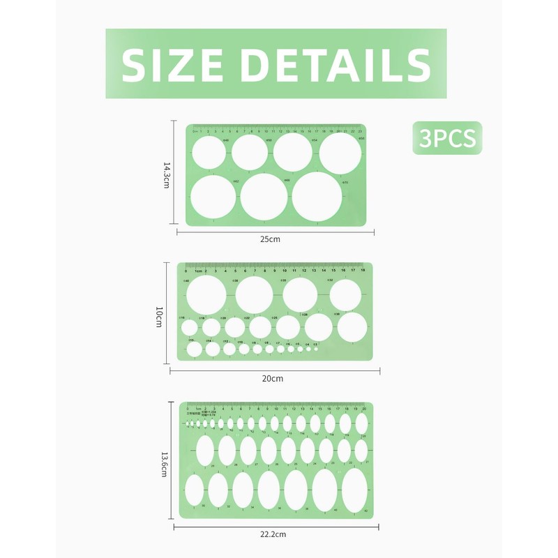 BPTRKOM Set of 3 Circle Stencils for Drawing - Clear