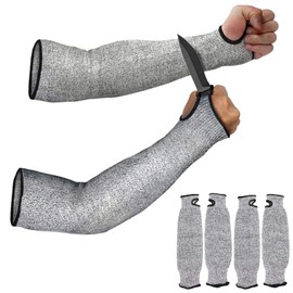 2 Pairs Cut Resistant Sleeves, Level 5 Cut Resistant Burn Resistant Anti Abrasion Safety Arm Guard Sleeves, with Thumb Hole for Garden Kitchen Farm Work, Men Women Arm Protection Sleeve (Gray)