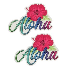 Aloha Designs Aloha Hawaii Sticker with Hawaiian Hibiscus Flower and Colorful Letters | Decorate Your Laptop, Car Window, Refrigerator, Office File, Bedroom Mirror, Etc | Aloha Decal (5 x 4 inch)