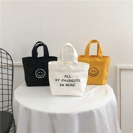 Simple & Cute Smile Face Canvas Tote Bag for Women (2023 New) Smile Face - Beige 10ea