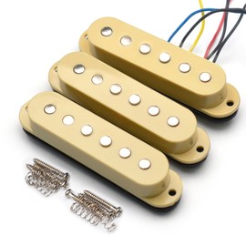 SAPHUE guitar pickups Single Coil Staggered Top Plastic Bobbin Pickup Electric Guitar Pickup Neck/Middle/Bridge 50/50/52mm for FD Strat Guitar Accessories (Cream)