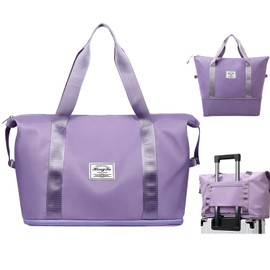 INVODA Travel Duffel Bag For Women and Men Waterproof Expandable Weekender Overnight Bag Carry on Tote Bag Dry Wet Separation Swim Sports Travel Gym Bag (Purple)