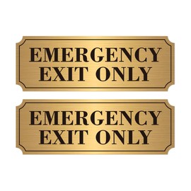 2PCS Emergency Exit Only Signs Sticker，Self Adhesive Water & Fade Resistant Black Gold Exit Only in Emergency Sign for Business, Schools, Offices, Storage Rooms, Hospitals