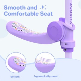 TONBUX Kids Scooter with Seat, 3 Wheels Scooter with PU Luminous Wheels, Non-Slip Handle and Wide Deck, Sensitive Brakes, 4-Level Adjustable Height, Scooters for Kids 2–8 Years Purple