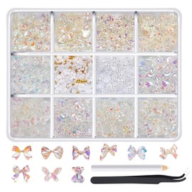 Itadaku 850 Pcs 3D Colorful Aurora Bow Nail Charms, Clear Rhinestone & Pearl Nail Art Decorations, with Tweezers and Nail Pens, Nail Art Accessories for Girls, Women, Parties, and Daily Use